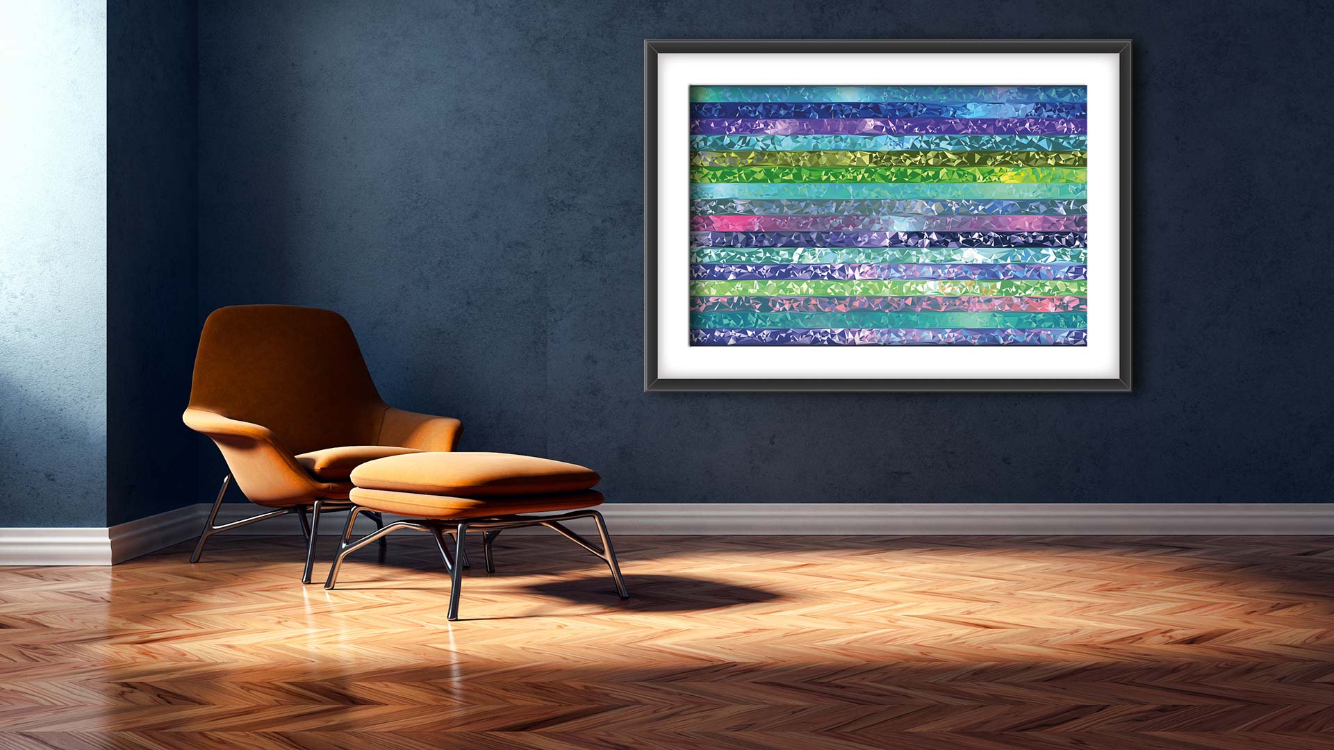 FancyGene Kunstwerk als Wandbild im Wohnraum in Szene gesetzt